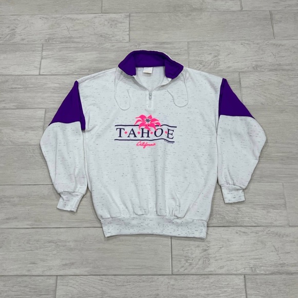 Other - Vintage 90s Lake Tahoe California 1/4 Zip Neon Sweatshirt 
Adult Men’s Size M